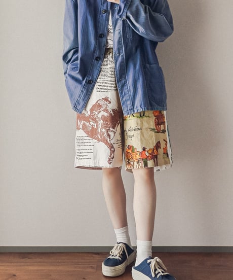 【curoam】Vintage Tea Towel Half Pants