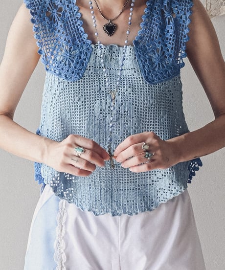 【Seek an nur】Vintage cotton crochet vest