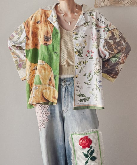 【curoam】Vintage Tea Towel Over Shirt