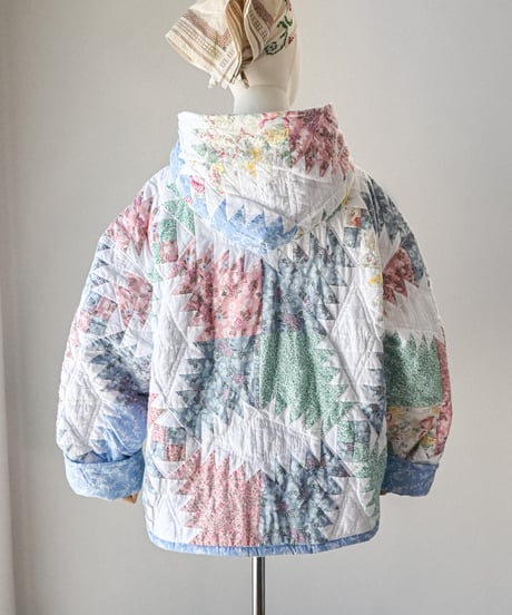 【curoam】Vintage Patchwork Quilted Hoodie