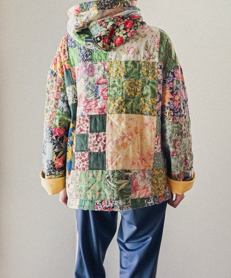 【curoam】Vintage Patchwork Quilted Hoodie