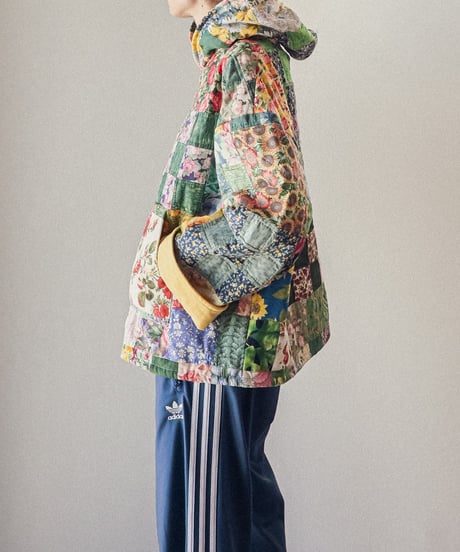 【curoam】Vintage Patchwork Quilted Hoodie