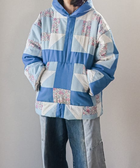 【curoam】Vintage Patchwork Quilted Hoodie