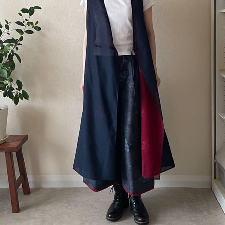 青大島紬ワイドパンツ