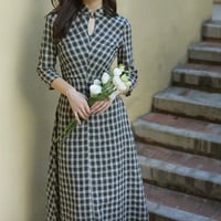 レトロチェックワンピース × 七分袖