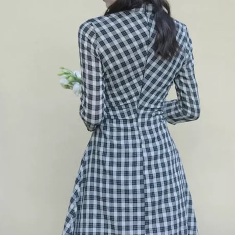 レトロチェックワンピース × 七分袖