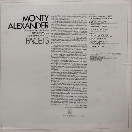 【LP】 Monty Alexander With Ray Brown And Jeff Hamilton  / Facets ( CJ-108 )