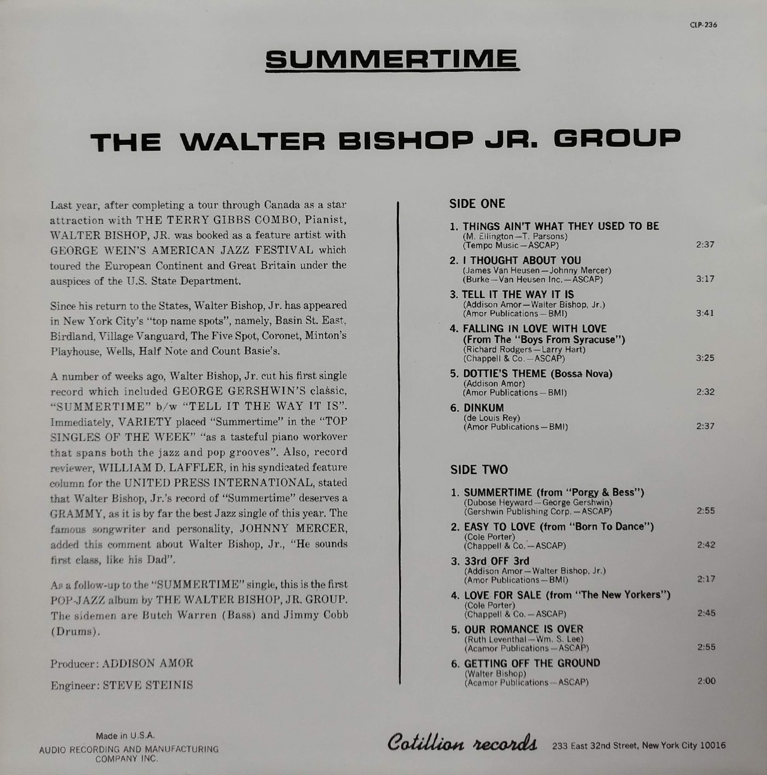 LP】 The Walter Bishop JR. Group / Summertime (