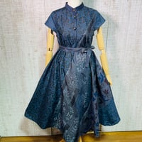 青系数種類正絹大島紬スタンドカラーフレンチ袖テントライン＆美ラインワンピースＭ〜Ｌ