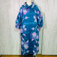 反物オーダー＊ロウケツ染め楓柄浴衣反物２way襟＆ボリューム袖ロングワンピースＭ～Ｌ