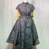 茶系＊華紋・蜀江柄正絹大島紬スタンドカラーフレンチ袖テントライン＆美ラインワンピースＭ〜Ｌ