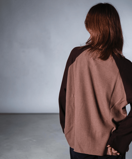 Two-Face Waffle Raglan Tee(Brown)