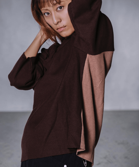 Two-Face Waffle Raglan Tee(Brown)
