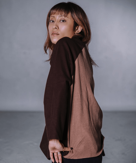 Two-Face Waffle Raglan Tee(Brown)