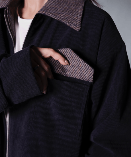 Two-Face Corduroy & Tweed Jacket(Navy/Brown)