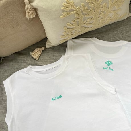 （即納品）ALOHA×and Sea珊瑚　ノースリーブ T　（ブルー）