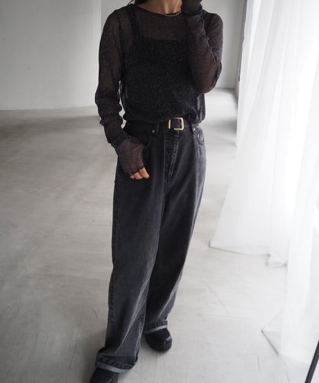 lame sheer tops black