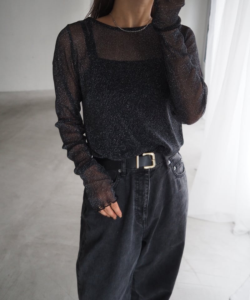 トップス lame lame sheer tops black | herin