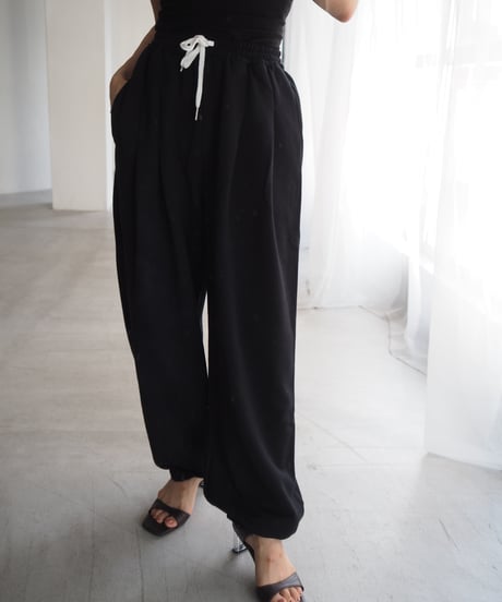 【即納】double tuck sweat wide pants / black