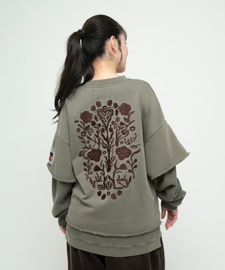 Hatsunex meets Meri Maeno Lost Herbarium フェイクレイヤードスウェット（オリーブ）
