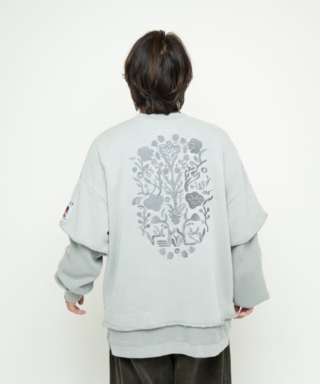 Hatsunex meets Meri Maeno Lost Herbarium フェイクレイヤードスウェット（ストーングレー）