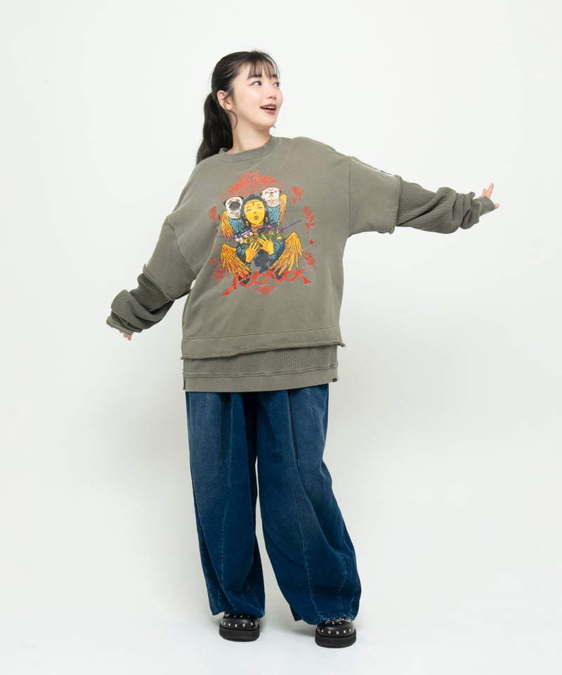 Hatsunex Goddess of Harvest フェイクレイヤードスウェット（オリーブ
