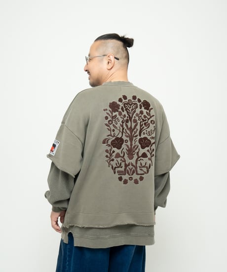 Hatsunex meets Meri Maeno Lost Herbarium フェイクレイヤードスウェット（オリーブ）
