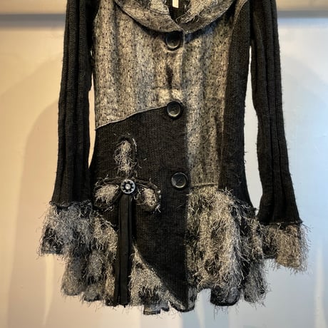 Shaggy design knit half coat
