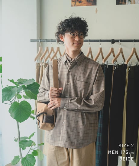 【先行予約】#-90 2way detachable collar wool mix check shirt (Navy)