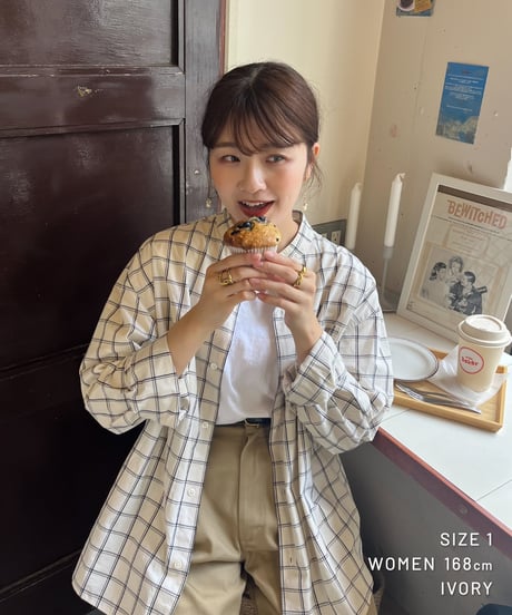 【先行予約】#-42 2way detachable collar windowpane check shirt (Ivory)