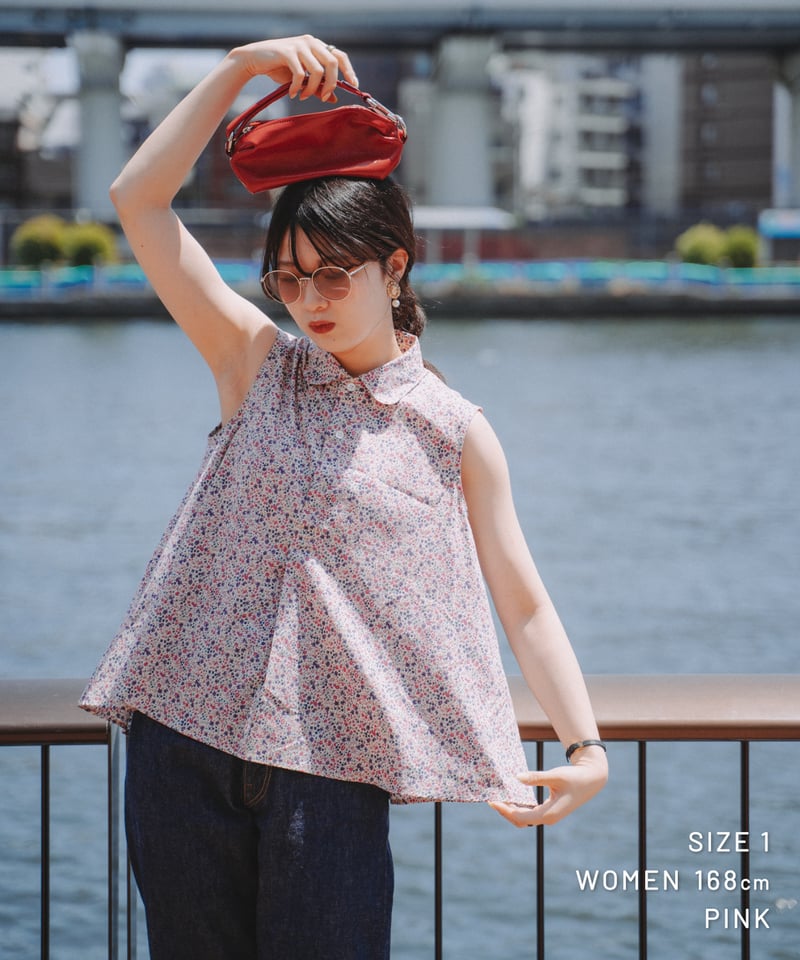 87 2way detachable collar liberty print sleev