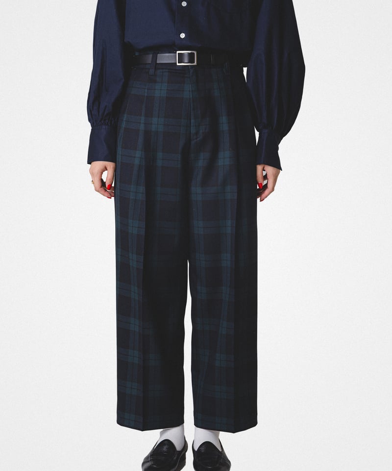 UNFOLK 　2tuck straight check pants　75 先行予約】#-75 W/P gabardine 2tuck straight check p