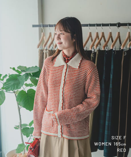 【先行予約】#-101 5G Twisted cable scallop knit cardigan (Red)