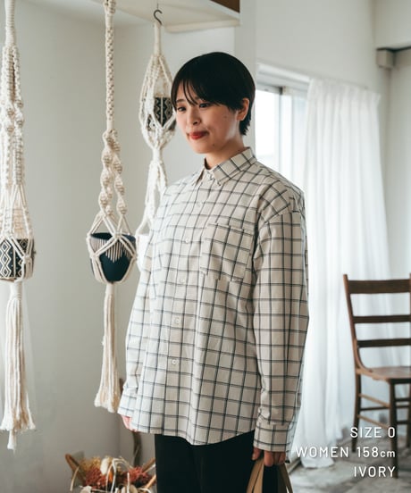 【先行予約】#-42 2way detachable collar windowpane check shirt (Ivory)