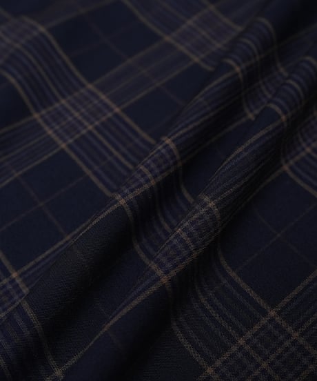 【先行予約】#-90 2way detachable collar wool mix check shirt (Navy)