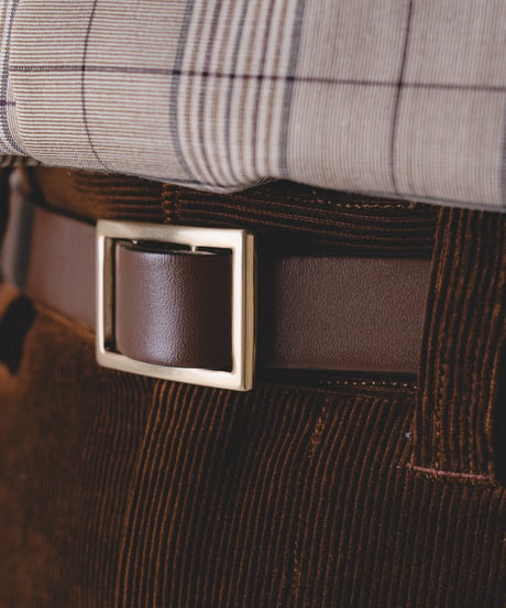 【先行予約】#-104 nohole leather belt (Brown/Gold)