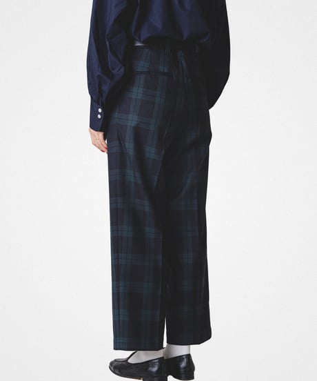 #-75 W/P gabardine 2tuck straight check pants