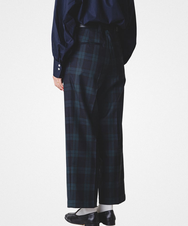 UNFOLK 　2tuck straight check pants　75 75 W/P gabardine 2tuck straight check pants |