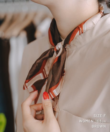 【先行予約】#-88 Hand print silk scarf (Brown)