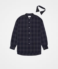 【先行予約】#-90 2way detachable collar wool mix check shirt (Navy)
