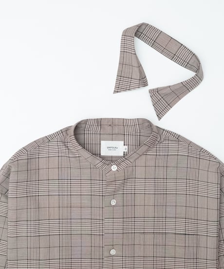 【先行予約】#-90 2way detachable collar wool mix check shirt (Beige)