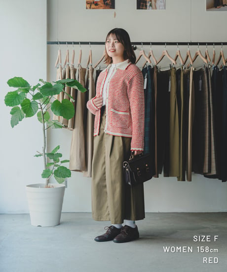 【先行予約】#-101 5G Twisted cable scallop knit cardigan (Red)