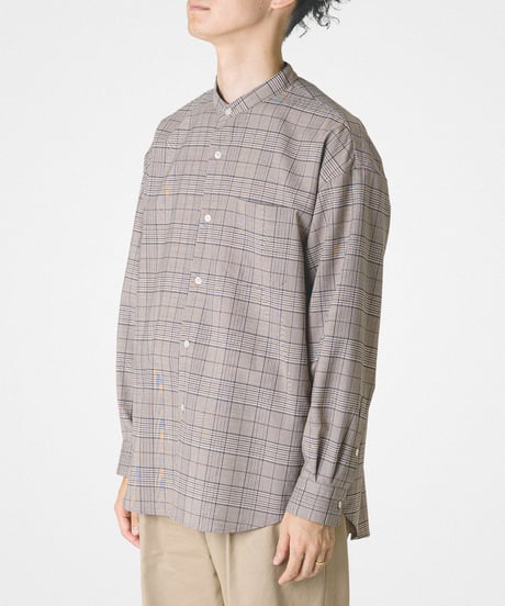 【先行予約】#-90 2way detachable collar wool mix check shirt (Beige)