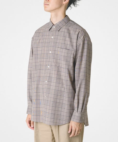 【先行予約】#-90 2way detachable collar wool mix check shirt (Beige)