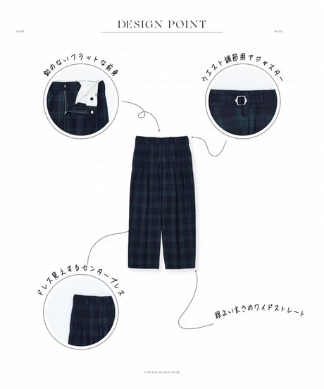 #-75 W/P gabardine 2tuck straight check pants