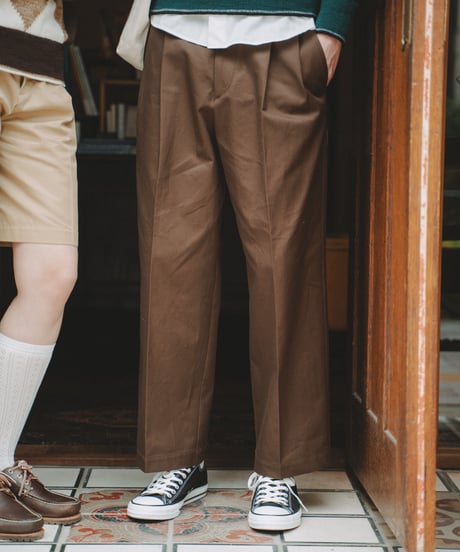 【先行予約】#-24 Ventile gabardine 2tuck straight pants (Brown)