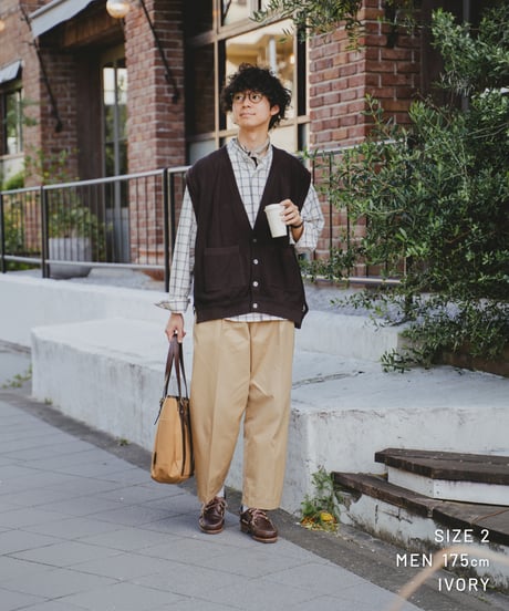 【先行予約】#-42 2way detachable collar windowpane check shirt (Ivory)
