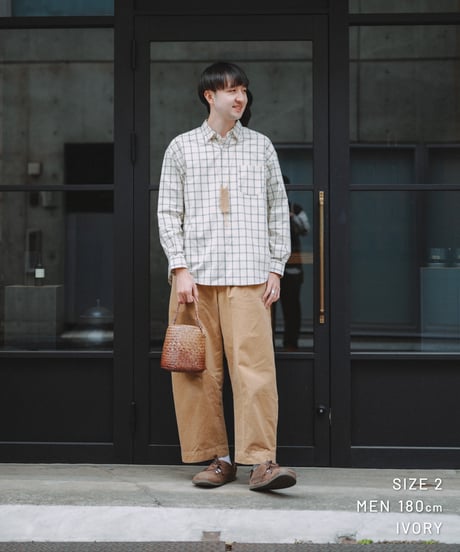 【先行予約】#-42 2way detachable collar windowpane check shirt (Ivory)