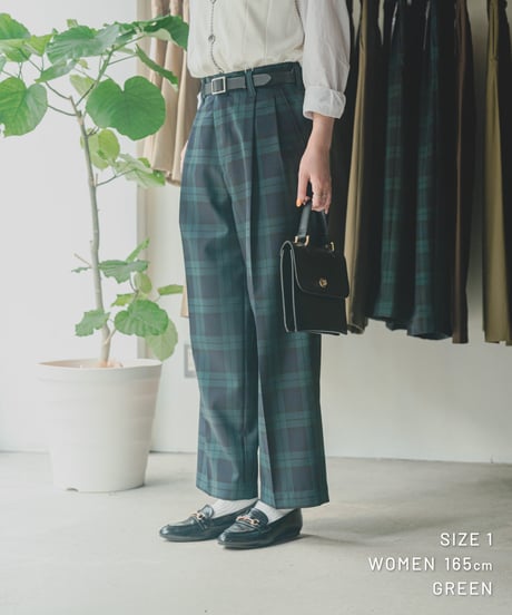 #-75 W/P gabardine 2tuck straight check pants