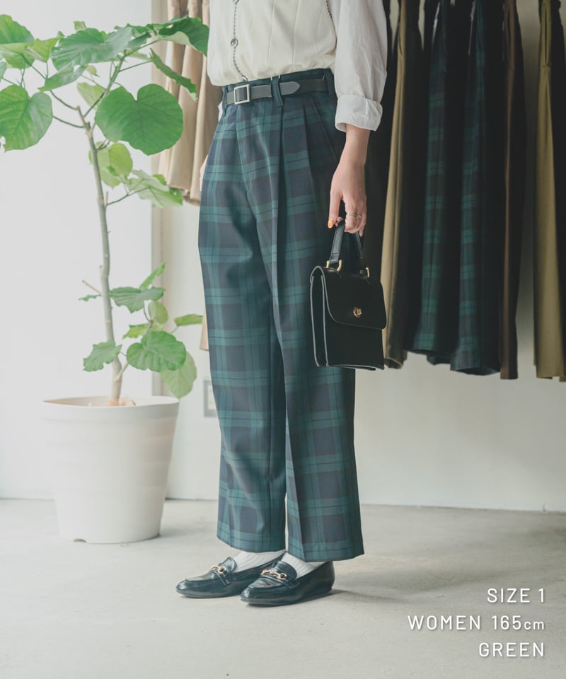 UNFOLK 　2tuck straight check pants　75 75 W/P gabardine 2tuck straight check pants |